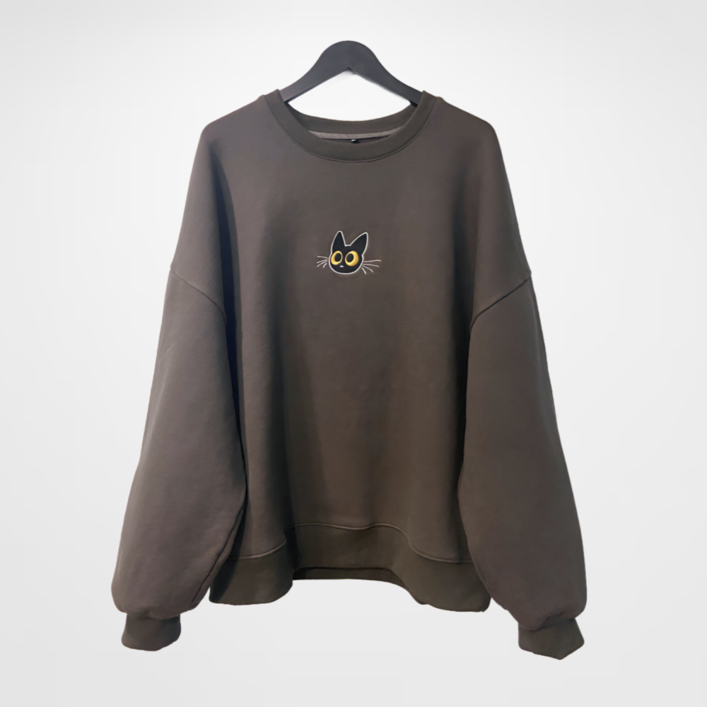 embroidered sweater front, cat embroidery