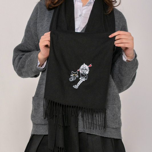 OFF SCRIPT - Embroidered Black Scarf