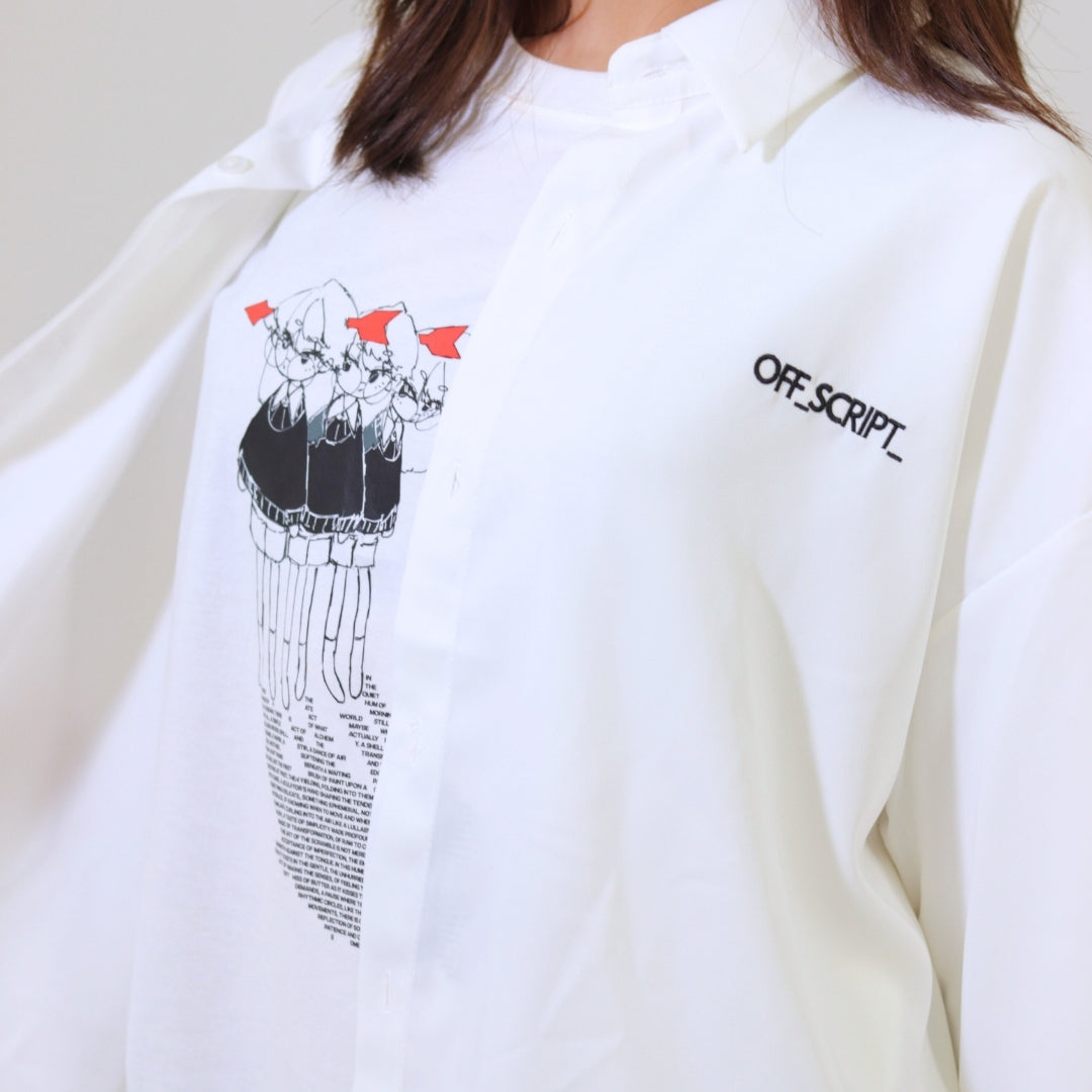 White hoodie with graphic design and 'OFF SCRIPT' text on the back