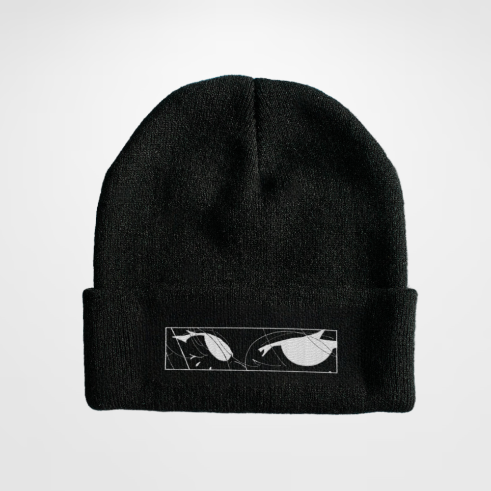 embroidered black beanie hat